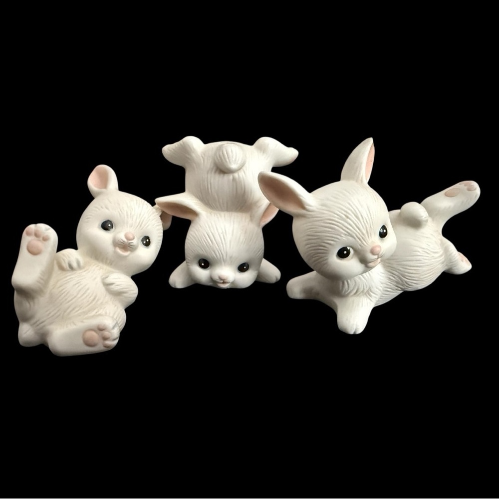 Three Vintage Homco Ceramic Bunny Figurines